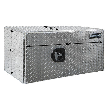 18x18x36 Inch Diamond Tread Aluminum Underbody Truck Box - Double Barn Door, 3-Point Compression Latch