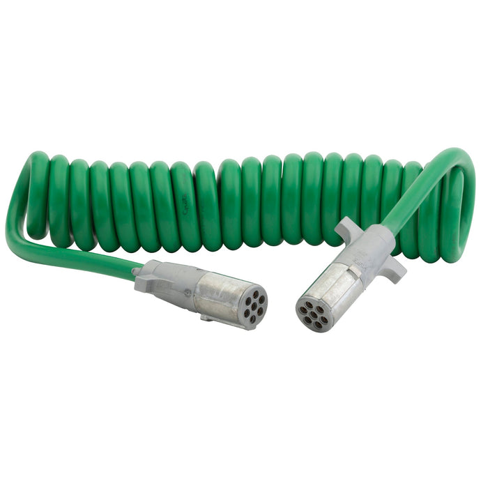 Trailer Wiring, Coil Cord, 15', Green, Polyurethane, 1/8, 2/10, 4/12 Gauge - 87104 - Grote